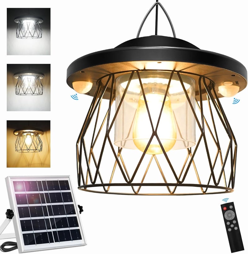 AEQ Solar Shed Light Outdoor Work Day/Night, Gazebo Lights Solar Hanging Lights for Porch Barn Chicken Coop Indoor with Remote, Double Motion Sensor, 16.5ft Cord, Dimmable Warm/Cool White - Image 1